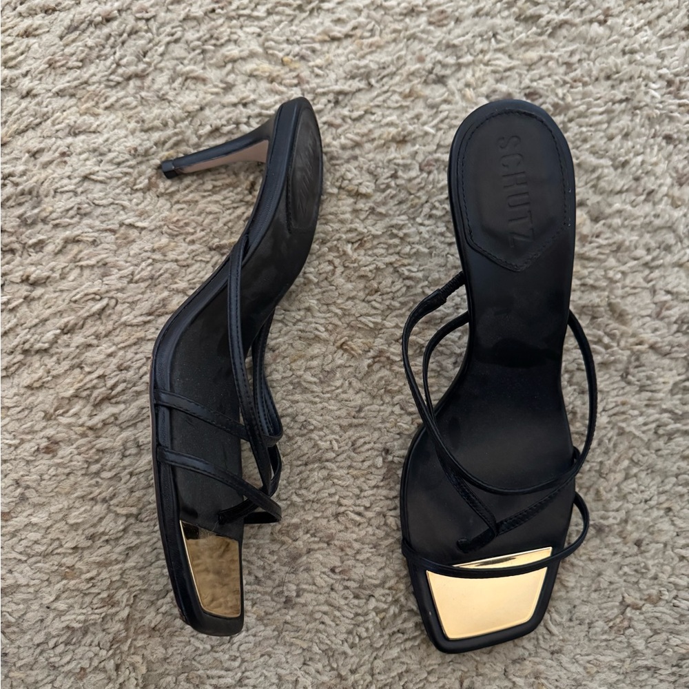 Schutz Black and Gold Women's Heels 7.5